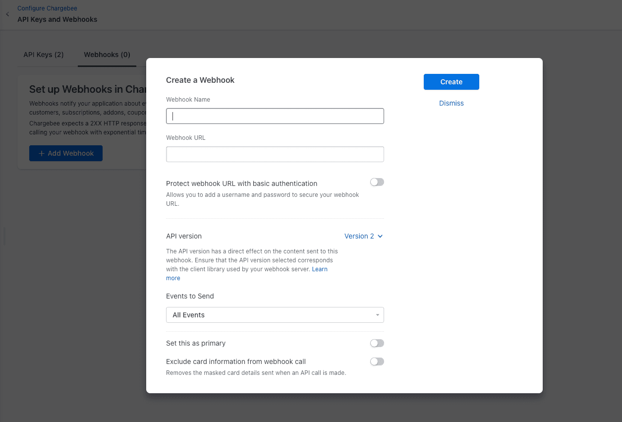 Create Chargebee webhook