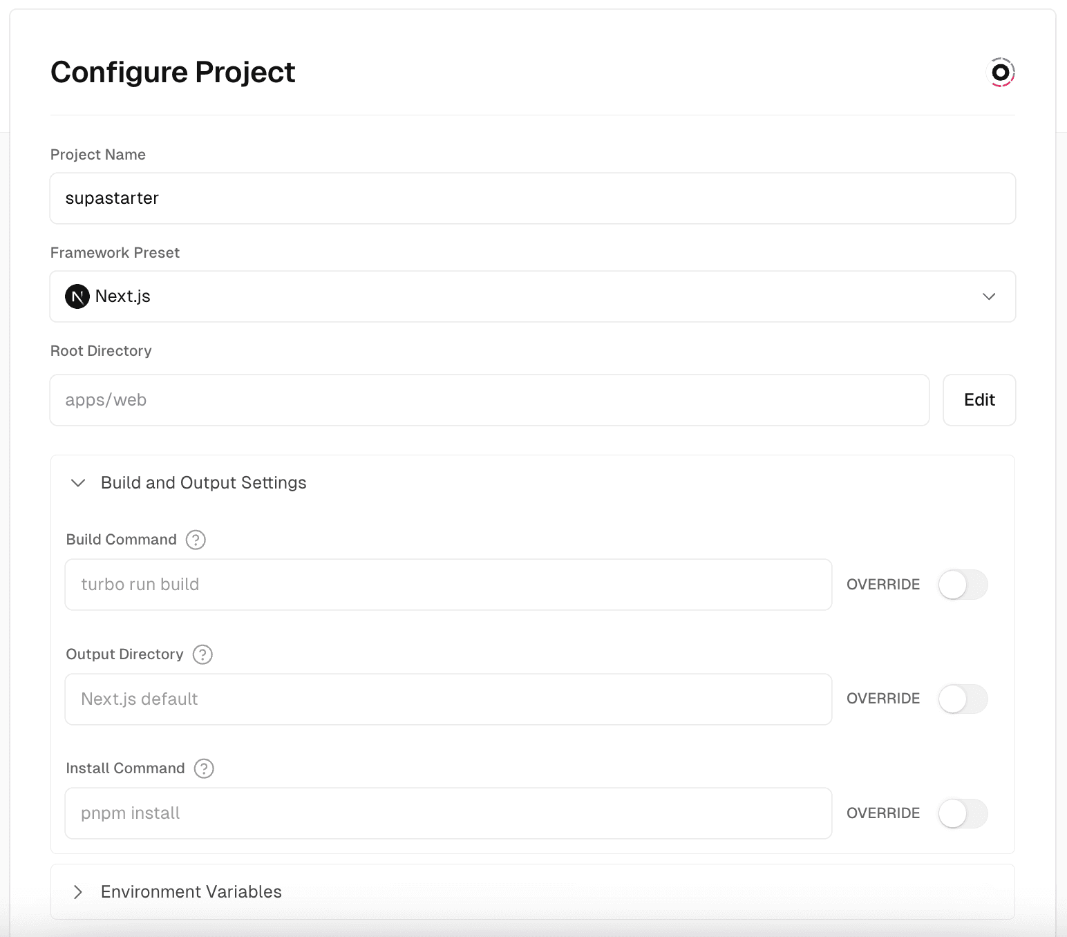 Vercel project configuration